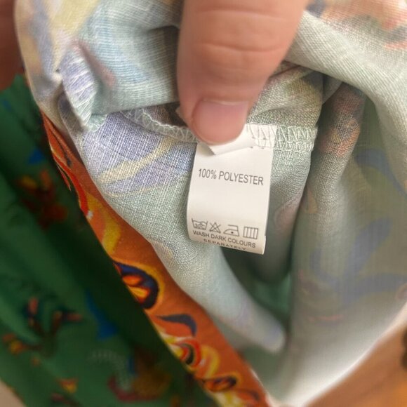 Green Peacock Floral Lantern Sleeve Midi Dress, No Belt K20 - Picture 8 of 8